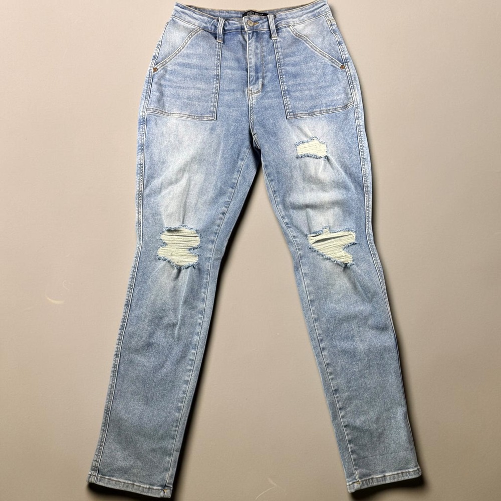 Judy Blue Womens High Rise Boyfriend Distressed Jeans Light Wash JB88825 13/31